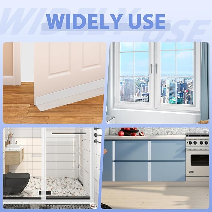 Weather Stripping Door Draft Stopper Flexible Self Adhesive Silicone Door Seal Strip for Glass Doors Windows and Shower Glass Gaps, 2 Inch Wide X 20 Feet Long, Clear