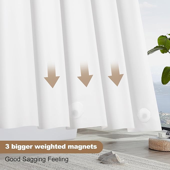 UFRIDAY White Shower Curtain Liner Premium PEVA, Shower Curtain with 3 Magnets, Metal Grommets, White, Standard Size 60x72 inch