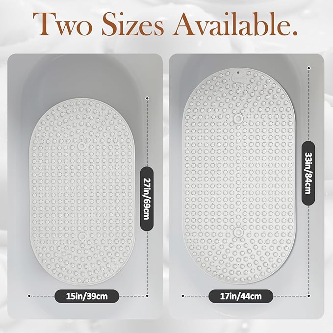 Silicone Push Pop Bath Mat with 391 Suction Cups, 33x17.3 Inch Non-Slip Tub Mat for Adults, Textured Surface for Extra Stability & Drainage, White Thickened Soft Shower mat Easy to Clean