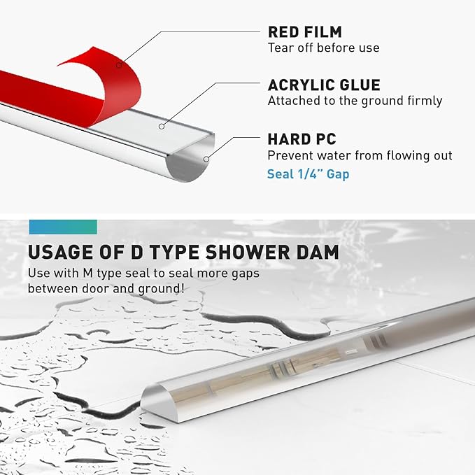 Shower Door Bottom Seal, 2 PCS 5/16" x 36" Shower Door Sweep for 5/16 Inch Glass, Frameless Glass Door Seal Strip,Stop Shower Leaks and Create a Water Barrier