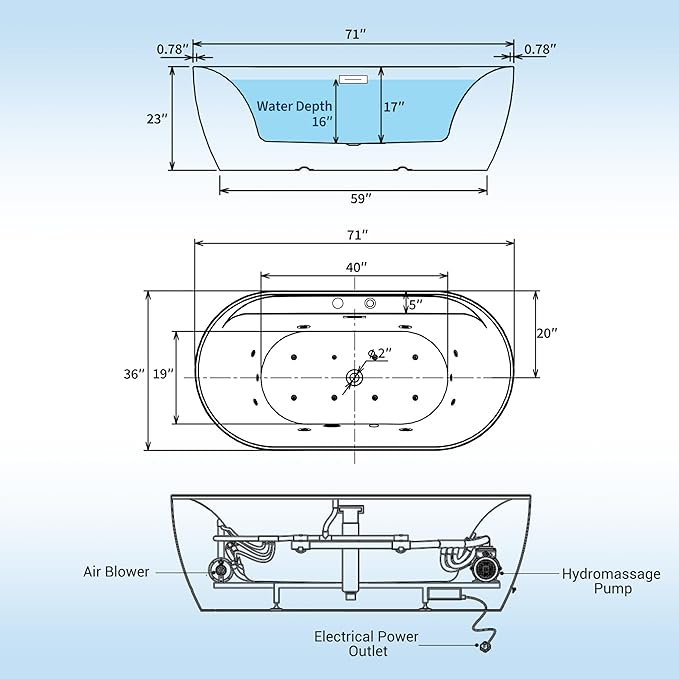 Acrylic Freestanding Bathtubs 71 inch Massage and Air Bubble Jets – Glossy White Soaking Bathtub, Free Standing Bathtub with Heater and Digital Panel, Stand Alone Tub Bathtubs for Bathroom