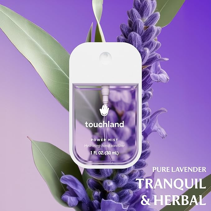 Touchland Hydrating Hand Sanitizer Spray, BLOSSOM Trio Set (Lavender, Vanilla, Rainwater), 1 FL. OZ. Travel Size Power Mist Sprays (Set of 3)