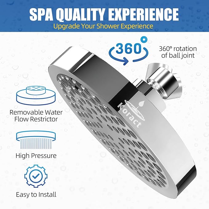 Shower Head High Pressure Rain Premium Quality Luxury Design Anti-Clogging Silicone Nozzles Adjustable Replacement for Bathroom Shower Heads (6 inch Round) (Luxury Polished Chrome 6" Round)