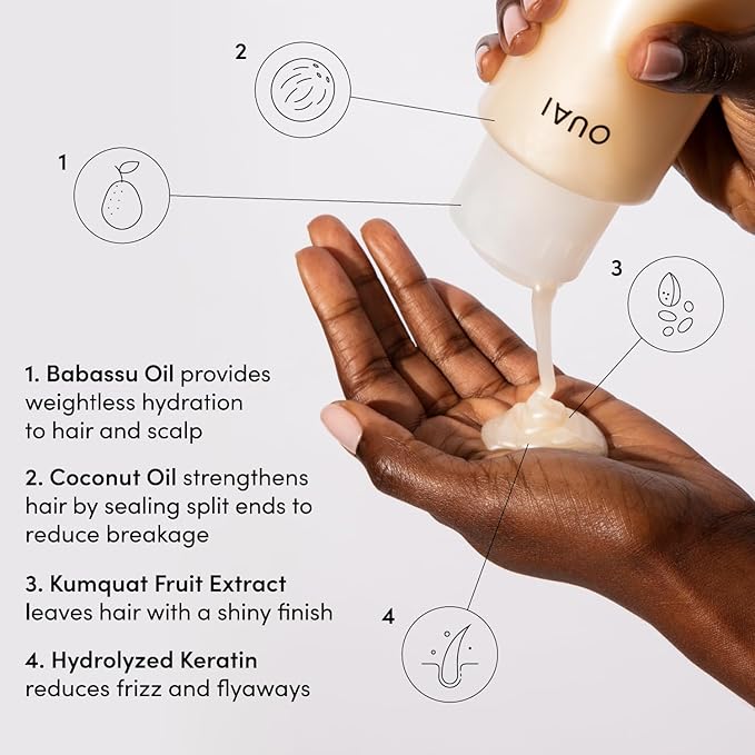 OUAI Medium Shampoo - Hydrating Shampoo with Coconut Oil, Babassu, Kumquat Extract and Keratin - Strengthens, Nourishes and Adds Shine - Paraben, Phthalate and Sulfate Free Hair Care Products (10 Oz)