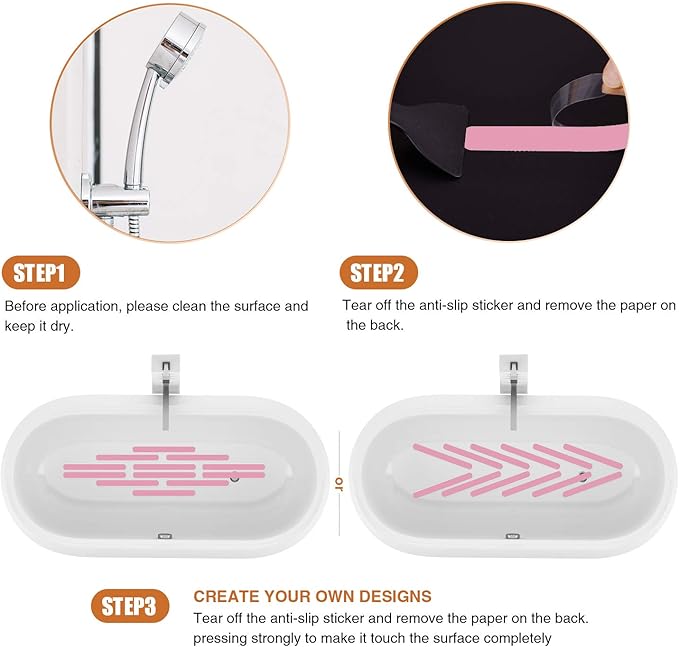 Anti Slip Shower Stickers, Safety Bathtub Strips Adhesive Decals with Premium Scraper for Bath Tub Shower Stairs Ladders Boats