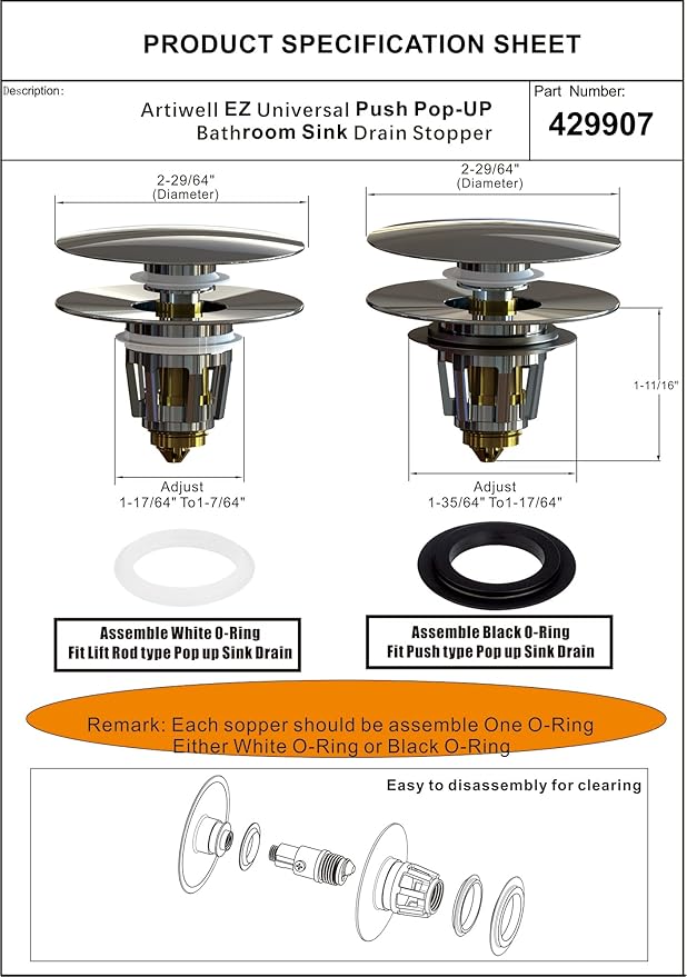 Artiwell Universal Bathroom Sink Drain Stopper, Fits Most Pop-Up Drains for Vessel Sink Lavatory Vanity, Sink Drain Strainer with Detachable Hair Catcher, Tested by Plumber in US (MATT Black)