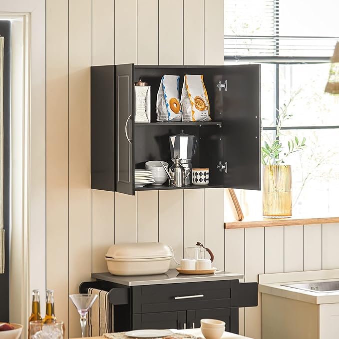 Haotian Wall Cabinet Laundry Room, Floating Storage Cabinet with Adjustable Shelf, Medicine Cabinet for Bathroom Kitchen Garage Hallway Entryway, Black FRG231-SCH