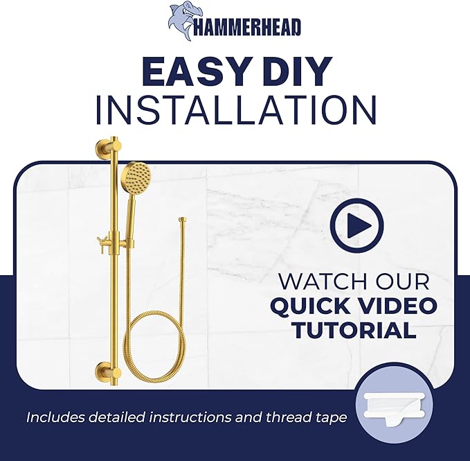 HammerHead Showers® Solid Metal 27.5 Inch Shower Slide Bar Set and Handheld Shower Head with Hose — BRUSHED GOLD — 1.75 GPM Low Flow Spray Wand — Easily Adjust Height & Angle of Handshower