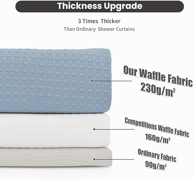 Inhousolu No Hook Waffle Weave Shower Curtain with Removable Snap in Fabric Liner Set for Bathroom, 230 GSM Heavy Duty Weighted Hem, Water Repellent Washable Bath Curtains, 72 x 84 Inch, Fog Blue