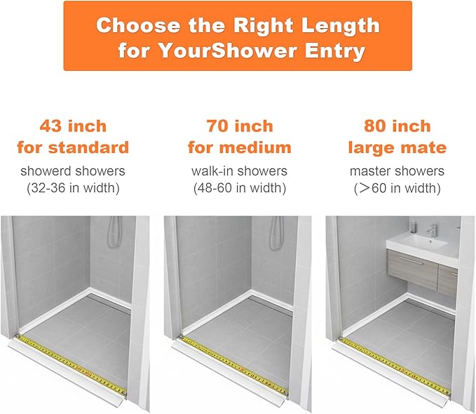 3.8'' High Shower Threshold Water Dam Collapsible Shower Water Splash Guard for Shower Water Blocker for Wet and Dry Separation Bathroom and Kitchen (80 Inch)