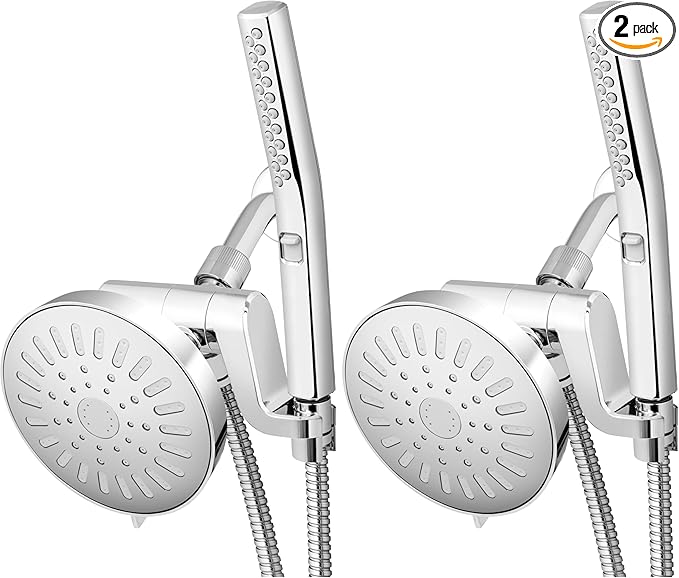 Waterpik High Pressure Handheld Wand and Rain Shower Head Combo with 8-Foot Long Metal Hose, BodyWand Spa System with 7 Spray Modes for Hair and Body, Chrome (Pack of 2)