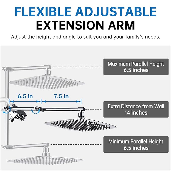 G-Promise All Metal 12 Inch Shower Head with Handheld Spray Combo，Rain Shower Head with Handheld Built-in Power Wash Mode, Adjustable Extension Arm with 4-Mode Diverter, 71 Inch Extra Long Hose