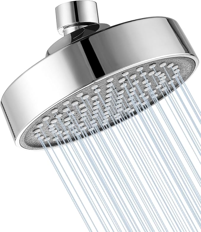 Fixed Shower Head Replacment, 1.8 GPM Fixed Showerhead Screw on Universal Shower Head for Bathroom with Flow Restrictor Fit G1/2" Easy Clean, 4" Round Chorme
