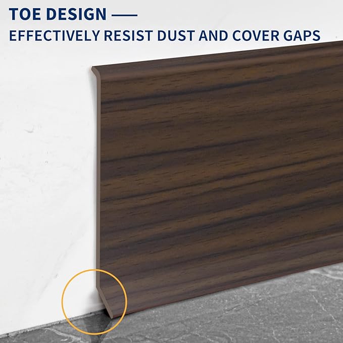 Flexible Baseboard Molding Trim 4 Inch Self-Adhesive Vinyl Wall Base Peel and Stick Cove Base Rubber Wall Baseboard Moulding Trim (20Ft, Brown Oak)