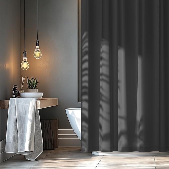 72 x 78 inch Extra Long Fabric Shower Curtain Liner Charcoal Grey, Waterproof Cloth Shower Liner with 3 Large Magnets, Bathroom Dark Grey Long Shower Curtain Liner Machine Washable