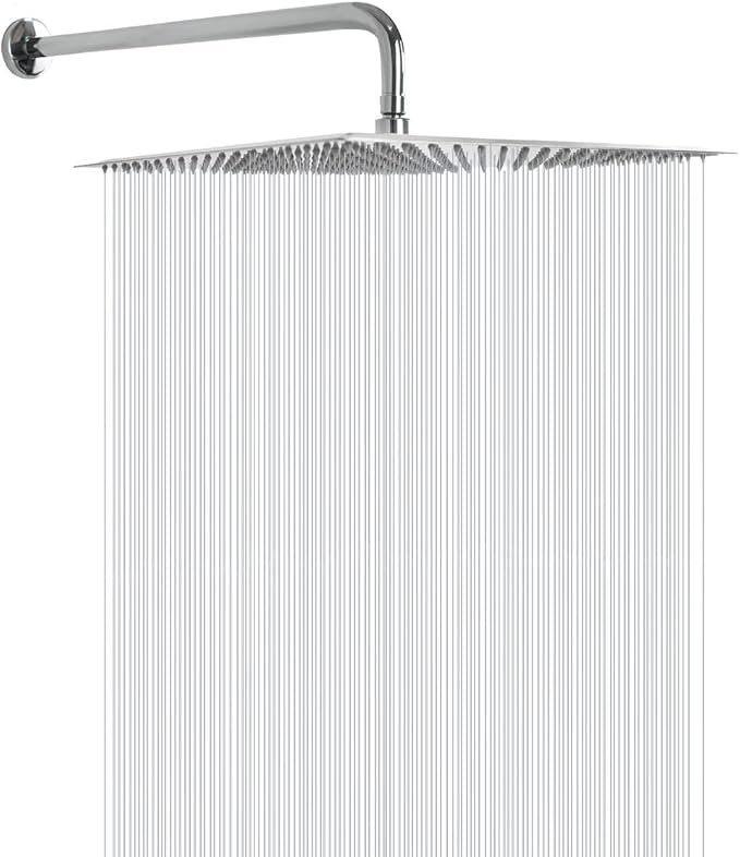 NearMoon Square Rain Shower Head With Extension Arm, Large Stainless Steel Rainfall Shower-Waterfall Full Body Coverage (16 Inch, Chrome)