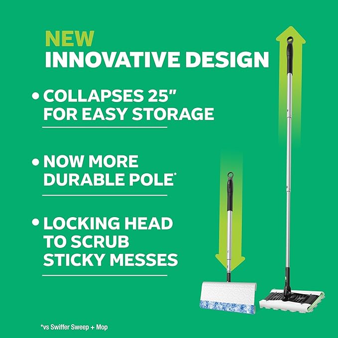 Swiffer Sweep & Mop Deluxe 2-in-1 Floor Mopping and Sweeping Kit, Multi-Surface Kit for Floor Cleaning, Includes 1 Sweeper Device, 5 Heavy Duty Dry Sweeping Cloths, 6 Heavy Duty Wet Mopping Cloths