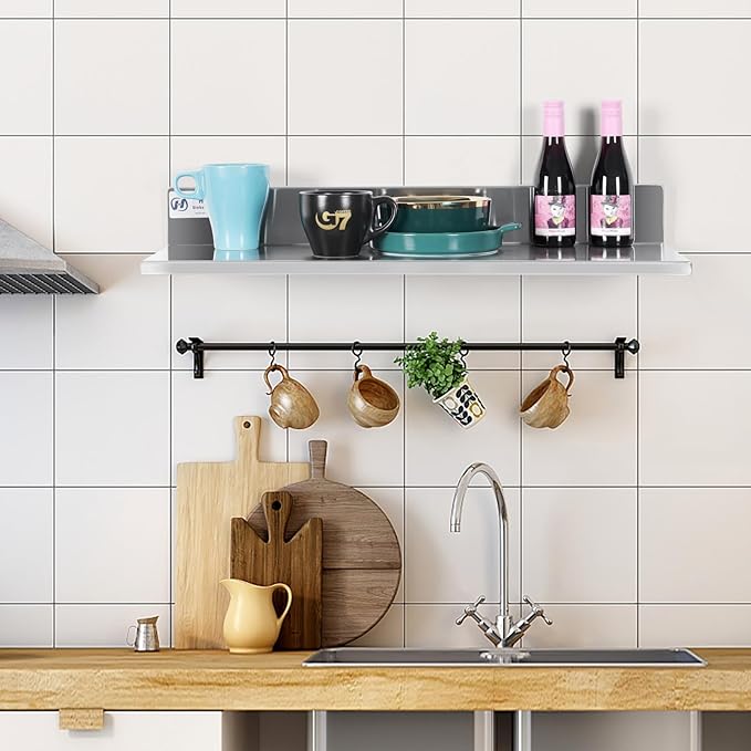 HALLY Stainless Steel Wall Shelf 8.6 x 16 Inches 44 lb, NSF Commercial Heavy Duty Wall Mount Floating Shelving for Restaurant, Kitchen, Home, Hotel and Bar, 2 Pack