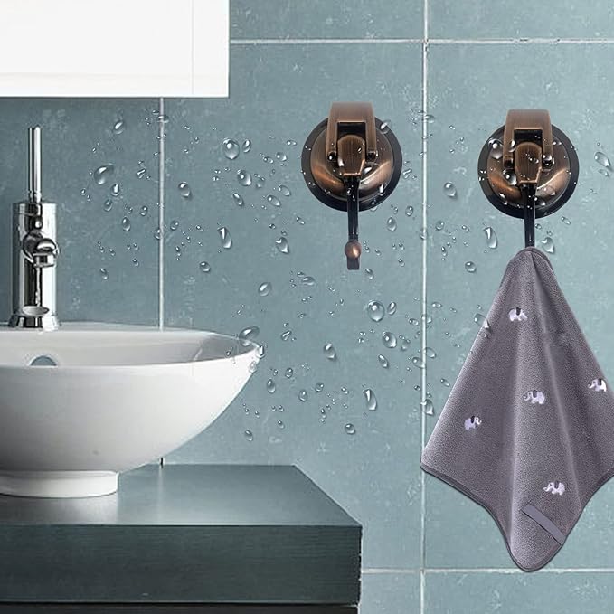 Heavy Duty Vacuum Suction Shower Hooks - Glass Suction Cup Hooks, for Bathroom Robe or Garland Decoration (Antique Brass, 6 Pack)