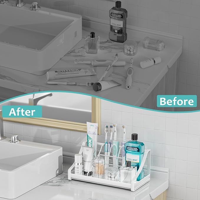 Toothbrush Holder Instant-Dry Organizer - Bathroom Countertop Organizer Kids Electric Toothbrush Toothpaste Holders - 7 Slots Bathroom Sink Accessories Storage Tooth Brush Counter Organization, White