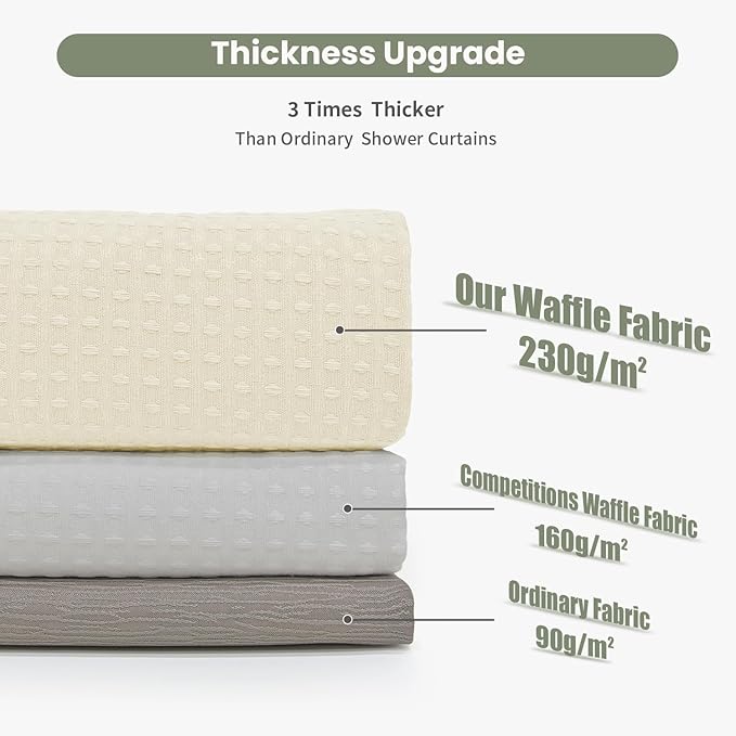 Inhousolu Fabric Shower Curtain Waffle Weave, 230 GSM Heavy Duty, Weighted Hem, 12 Metal Hooks, Water Repellent, Machine Washable, Hotel Spa Luxury Bath Curtain Set, 60 x 72 Inch, Ivory