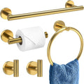 Brushed Gold Bathroom Accessories, Bathroom Hardware Set, SUS304 Stainless Steel Bathroom Towel Holder Set, 16 Inch Towel Bar Set 5 Pcs, 2 Towel Hooks, Toilet Paper Holder, Towel Ring