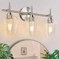 3-Light Bathroom Light Fixtures, 19.5 in Brushed Nickle Vanity Lights for Bathroom with Clear Glass, Bathroom Lighting Fixtures Over Mirror, Modern Wall lamp for Cabinet Hallway