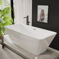 59 Inch Acrylic Freestanding Bathtub – Ergonomic Soaking Tub with Contoured Design, Integrated Overflow & Drain Kit, Lightweight Glossy White Tub for Bathroom Remodel