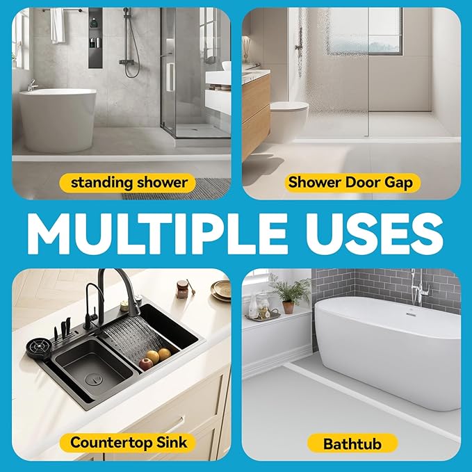 39" Collapsible Shower Threshold Water Dam Shower Barrier Keeps Water Inside Threshold Dry and Wet Separation Retention System Suitable for Bathroom Kitchen Sink Bathtub
