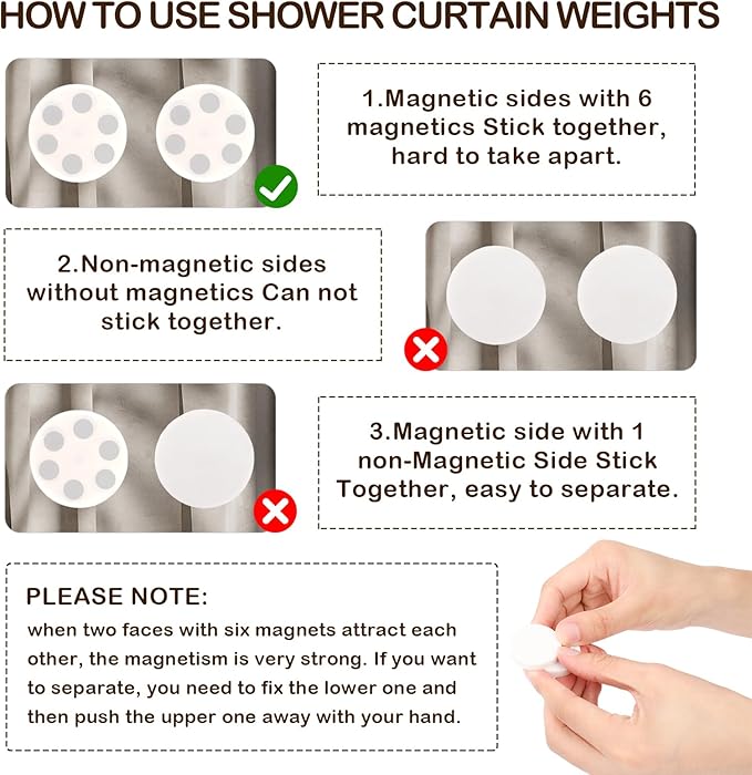 16 Pack Shower Curtain Weights, Rubber Covered Magnetic Curtain Weights, Shower Magnets for Curtain Liner Prevent from Blowing Around, Work for Drapery, Flag, Tablecloth (8 Pairs)
