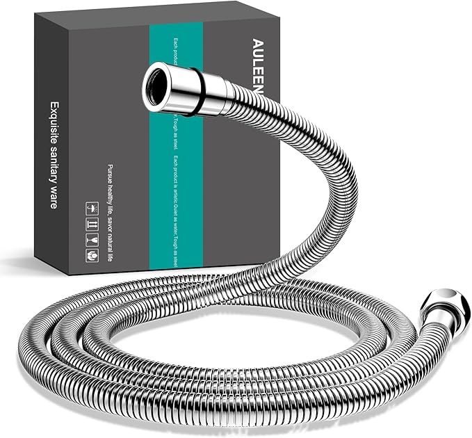AULEEND，59 inch，encrypted shower hose 304 stainless steel metal - Extra long shower hose -（Universal Connection G 1/2" x 1/2")（chrome）
