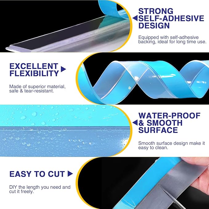 Weather Stripping 32.8FT(L) x 2in(W) Door Draft Stopper Silicone Seal Strip for House and Glass Shower, Door Sweep for Collision and Gaps of Doors and Windows, Weatherproof Soundproof (Black)