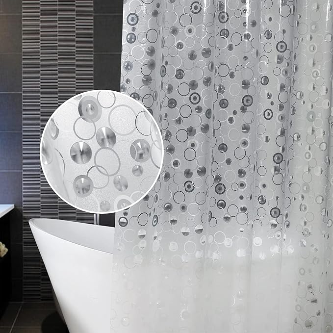AooHome Plastic Small Shower Curtain Liner - EVA 3D Circle Pattern Design Bathroom Shower Curtain with Hooks, Bottom Magnets, 10G Heavy Duty, Water Repellent, Semi Transparent, 48x72 Inch