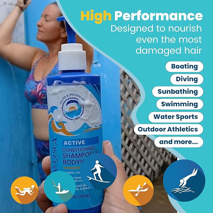 STREAM 2 SEA 3 in 1 Shampoo Body Wash and Conditioner, Reef Safe, All Natural and Organic Camping Shampoo and Liquid Soap, Skin and Hair Care for Men and Women, Sulfate and Paraben Free, 32 oz