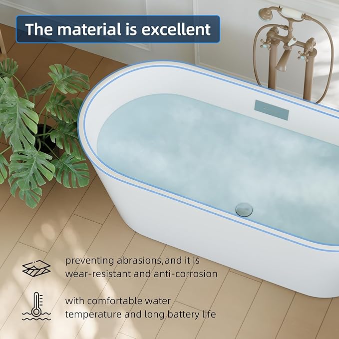 67 Inch Freestanding Bathtub, Acrylic Soaking Bathtub with Chrome Drain and Overflow, Standalone Ergonomic Tub for Bathroom Relaxation, Deep Design for Family and Guest Use