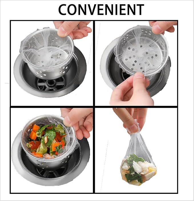 Disposable Sink Strainer – 200 Pack Kitchen Sink Strainer Bags,Disposable Anti-Clogging Drain Covers,Essential Filter Nets for Most Sink Strainers (4.0 x 4.0 Inch)