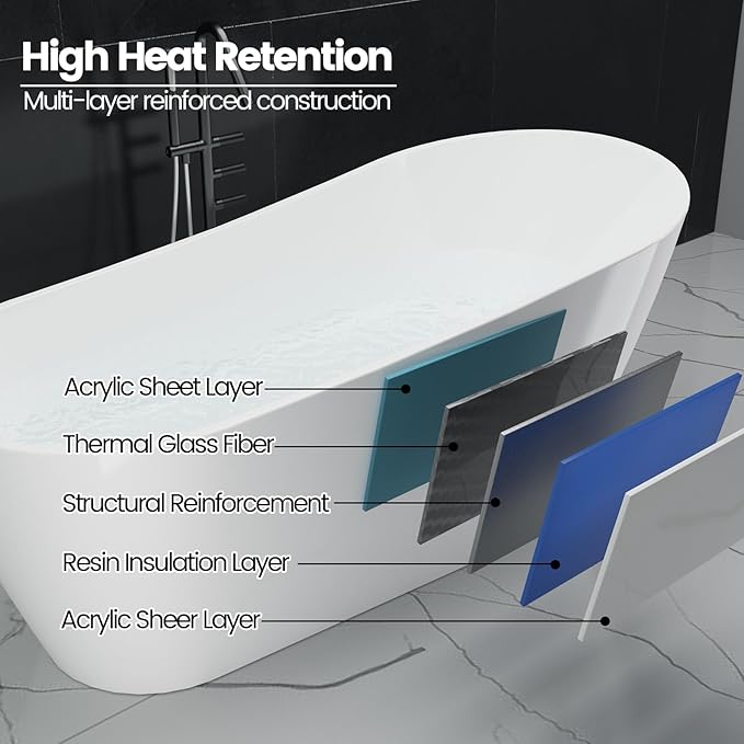 Freestanding Bathtubs 67 inch Acrylic Free Standing Bath Tub, Freestanding Tub with Integrated Overflow, Luxury Soaking Tub for Contemporary Home Spa