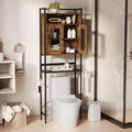 Tangkula Over The Toilet Storage Cabinet, 5-Tier Space Saver Above Toilet with 2 Mesh Doors, Metal Stand, Toilet Paper Holder & Hook, Freestanding Bathroom Cabinet Organizer for Laundry, Rustic Brown