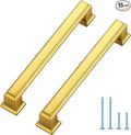 Ravinte Hardware 15 Pack Brushed Brass Cabinet Pulls, 5 Inch (128mm) Hole Center Zinc Alloy Drawer Handles for Kitchen Cabinets, Cupboards, Dressers, Square Solid Metal Hardware
