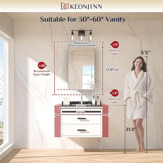 Keonjinn 20 x 32 Inch Chrome Medicine Cabinets for Bathroom with Mirror Adjustable Shelves Stainless Steel Framed Rounded Rectangle Single Door Surface Wall Mounted Silver Bathroom Storage Cabinet