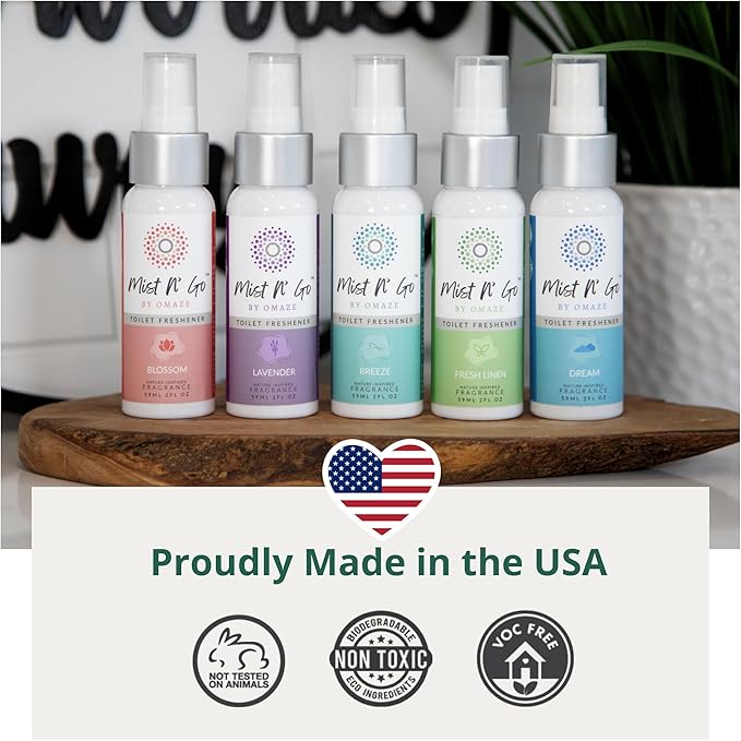 Mist N' Go by Omaze Travel Toilet Odor Eliminator - Toilet Spray for Bathroom Air Freshener - Clean Mix, Regular Size (2oz x2)