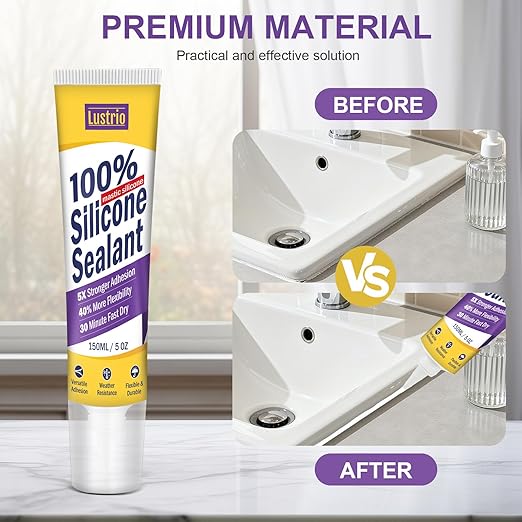 High-Strength Silicone Sealant & Adhesive - 100% Waterproof, Flexible Caulk for Kitchen, Bathroom, Shower, Window, Auto - Creates Durable, Shrink & Crack Resistant Seal 5 Oz. Tube. (Black)