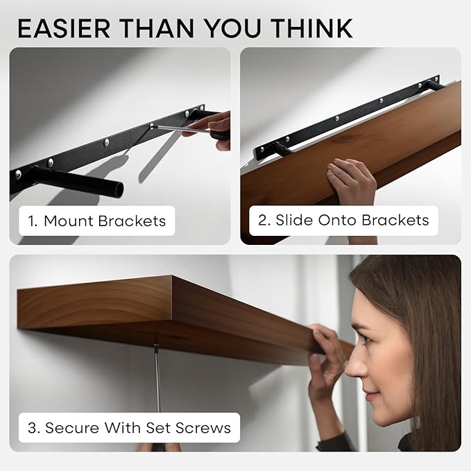 Homeforia 30inch Walnut Floating Shelves for Wall Mounted, High End Solid Real Wood 30 in Floating Shelf, Dark Brown Wooden 30 inch Long Floating Shelves, Heavy Duty Bracket, 30 X 6.5 X 1.75, Set of 3