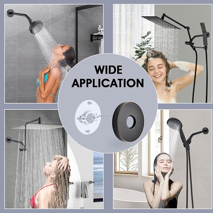 10 Inch Shower Arm with Flange and Stabilizer Bracket, Wall Mounted Shower Pipe Arm 304 Stainless Steel For Fixed Shower Head & Handheld Showerhead, Oil Rubbed Bronze