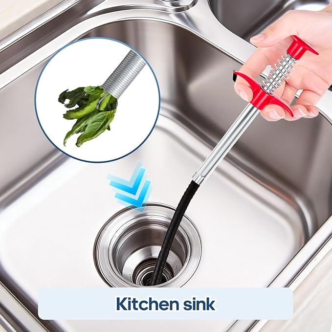 61 '' Flexible Grabber Claw (4 Claws), Drain Snake with Tweezers, Bendable Hose Grabber Reacher Tool, Retractable Drain Clog Remover Tool, Pickup Tool for Bath Tub, Toilet, Kitchen Sink & Sewer