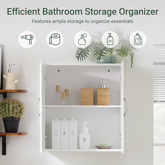 SoBuy Narrow Bathroom Wall Cabinet, Over The Toilet Storage Cabinet, Bathroom Wall Cabinet with Doors and Adjustable Shelves, Medicine Cabinet Organizer for Small Bathroom Storage, White FRG231-T-W
