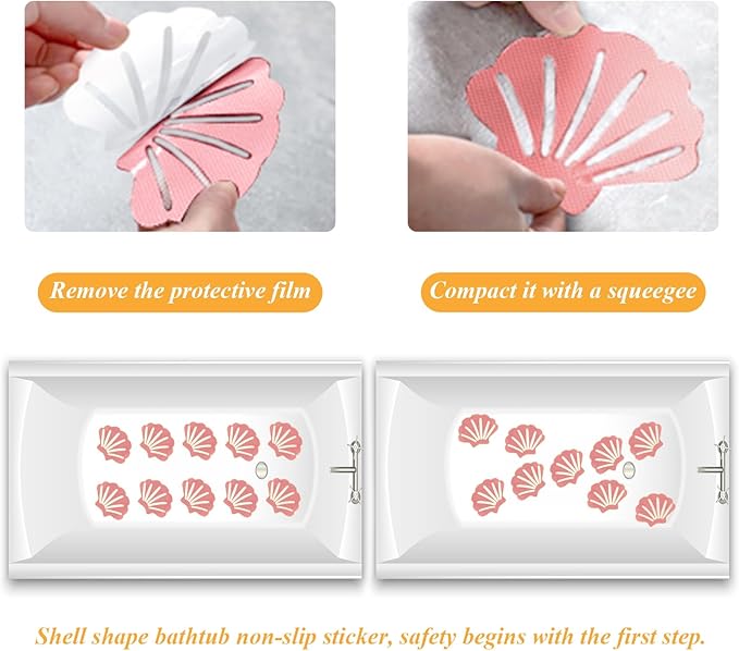 Bathtub Stickers Non Slip, Shell Shaped Tubs Safety Shower Treads, Adhesive Sticker for Bathroom Bathtub, Shower Floor,Pink(30Pcs)