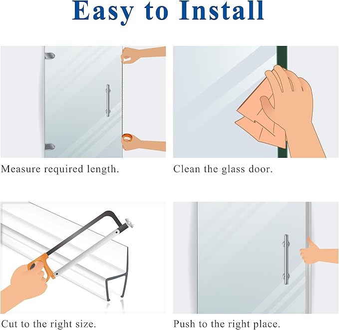 Frameless Shower Door Seal Strip 2 Pack x 39 Inch H for 3/8" Thick Glass Shower Door Side Seal Strip Bottom Seal Door Sweep Ultra Clear Polycarbonate, Stop Shower Leaks Create A Water Barrier