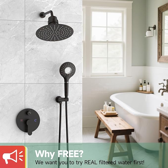 SunCleanse Shower System - 12 Inch Dual Filtered Rainfall Shower Head Combo- High Pressure 3 Spray Mode Showerhead-Included Rough in Valve and Trim Kit, Oil Rubbed Bronze