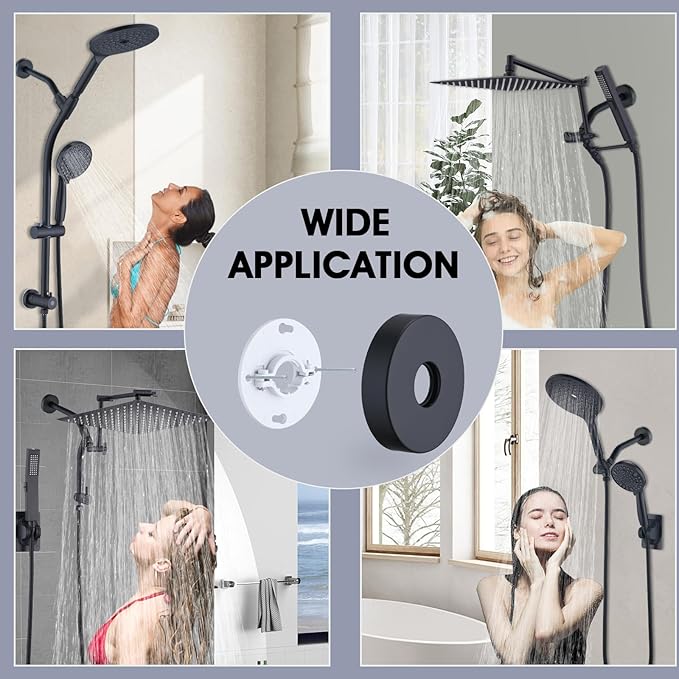 8 Inch Shower Arm with Flange and Stabilizer Bracket, Wall Mounted Shower Pipe Compatible with Rainfall Showerhead,Easy Installation, Matte Black